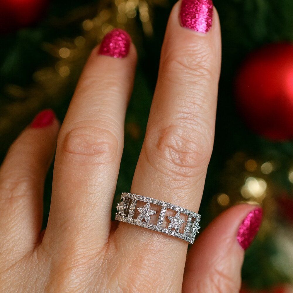 NEW Dazzling CZ Star Ring 18K White Gold (silver-tone) Celestial Cosmic Sz 7.75 - Picture 10 of 11